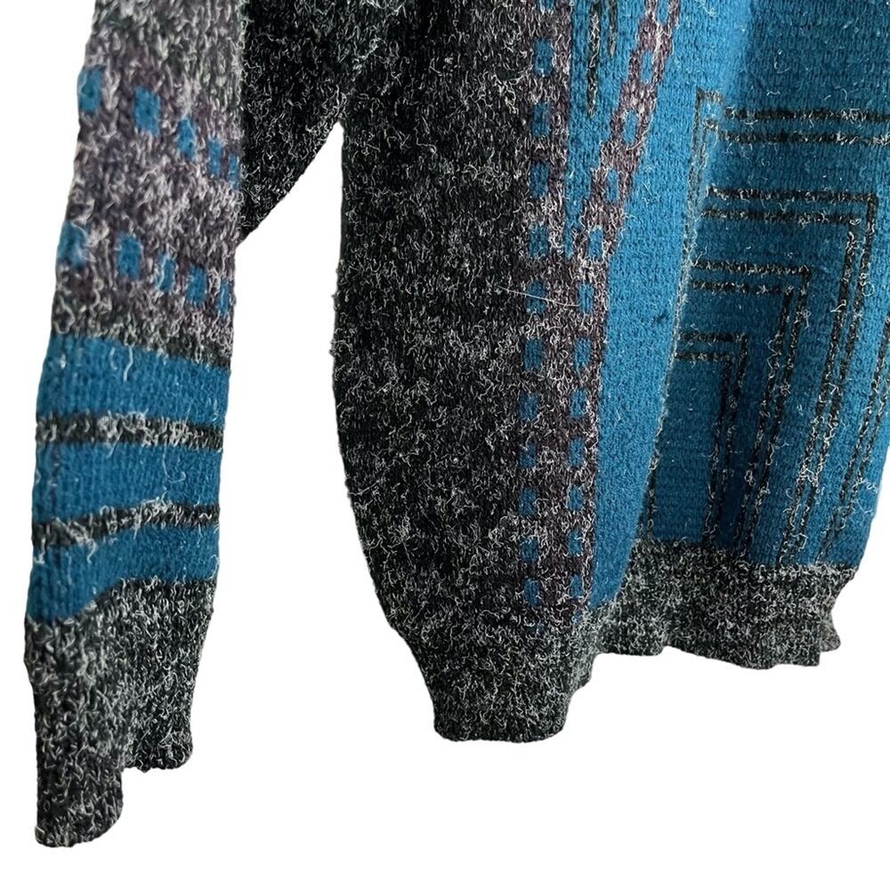 ZEPPELIN Vintage Blue & Charcoal Gray Pullover Long Sleeve Sweater Chunky Knit M - Picture 10 of 16